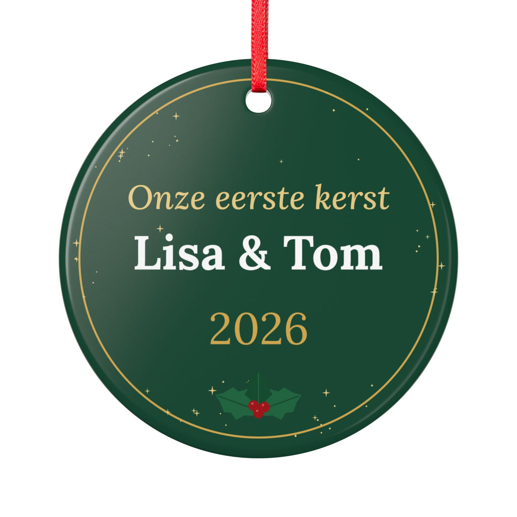 Onze eerste kerst – kersthanger met namen (groen)