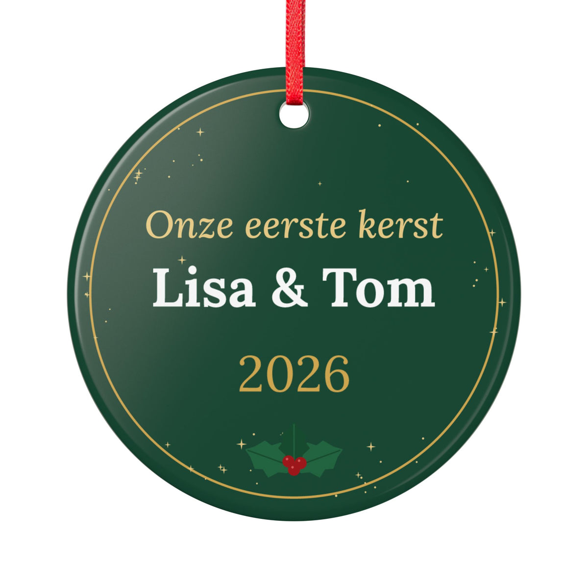 Onze eerste kerst – kersthanger met namen (groen)
