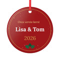 Onze eerste kerst – kersthanger met namen (rood)