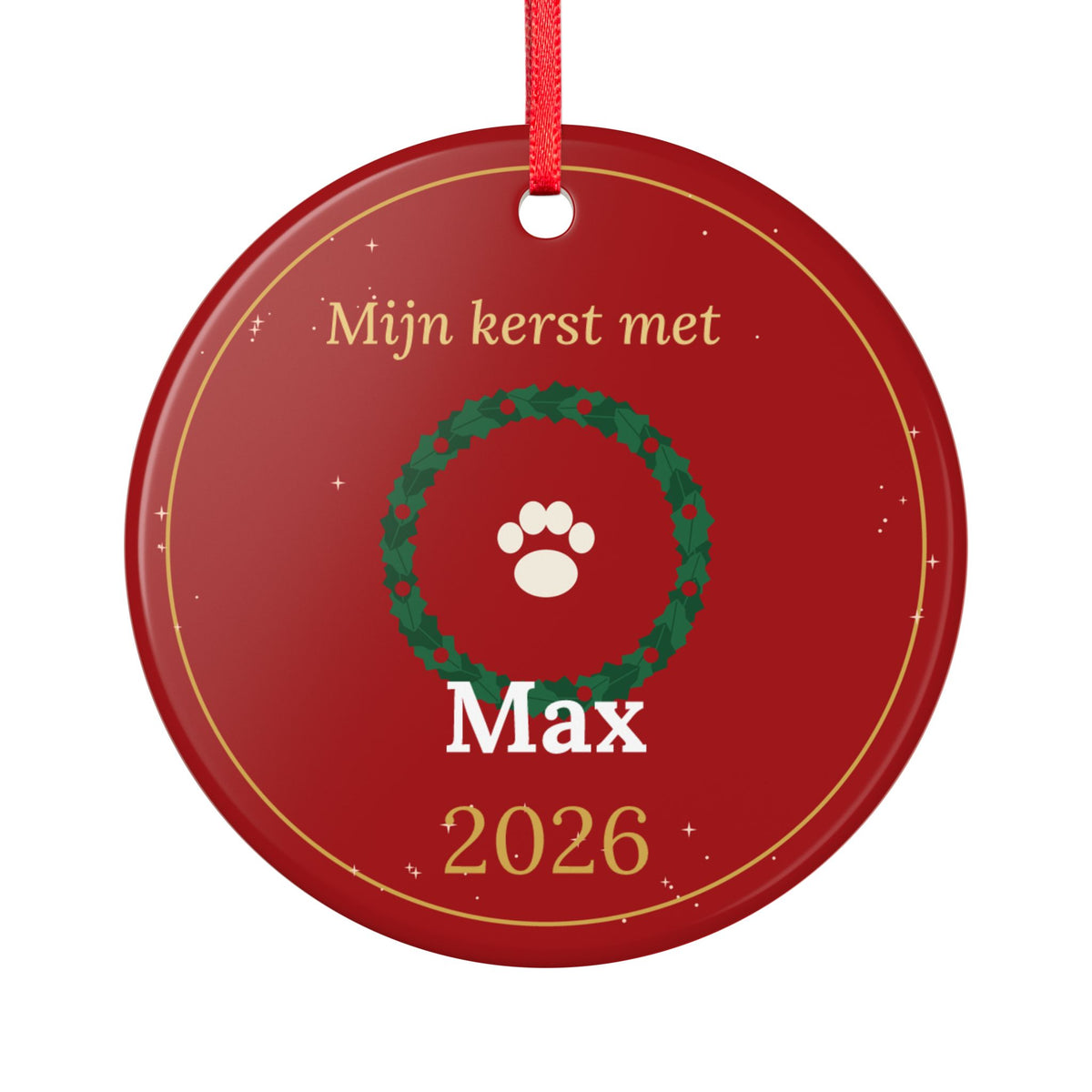 Mijn kerst met – kersthanger met naam van je huisdier (rood)