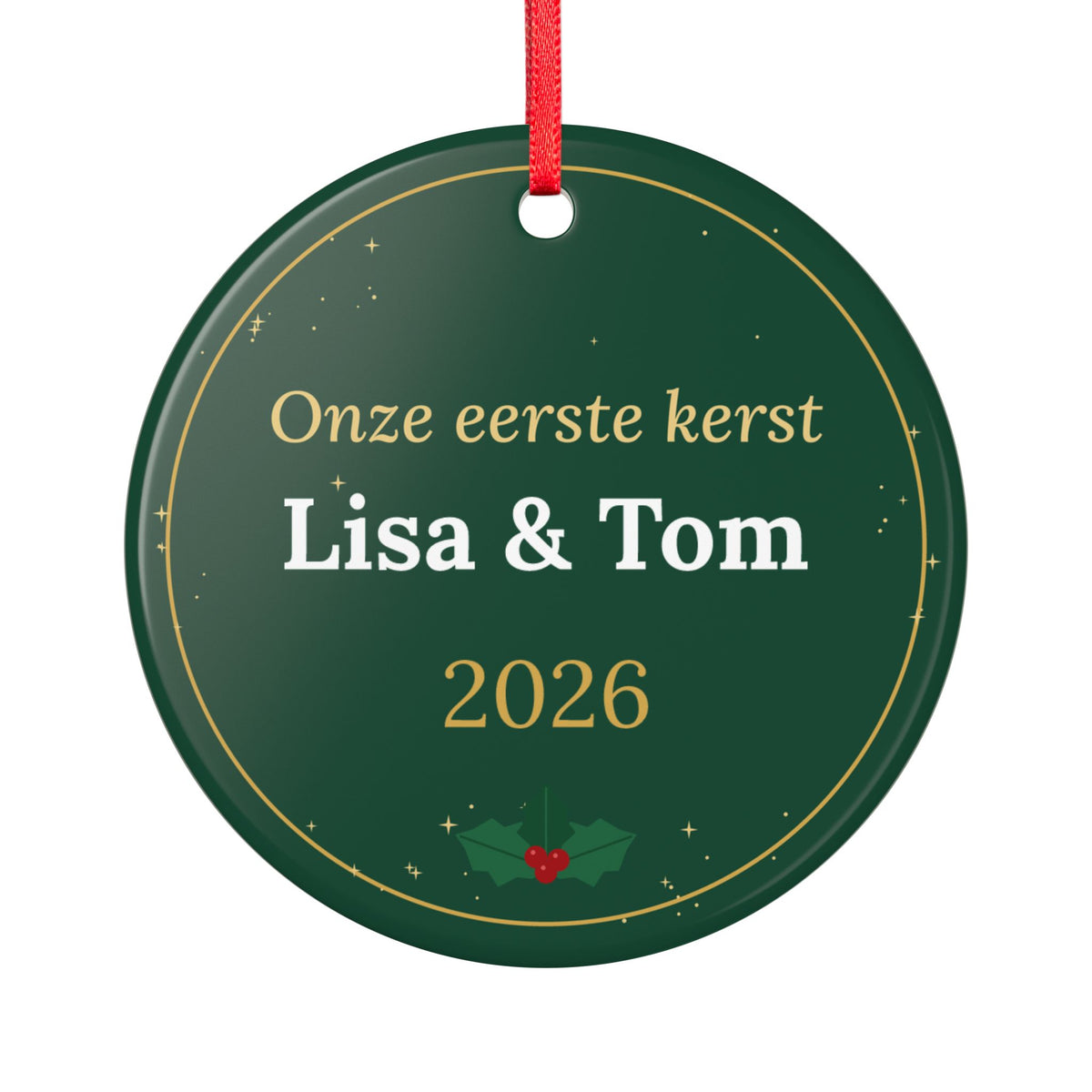 Onze eerste kerst – kersthanger met namen (groen)
