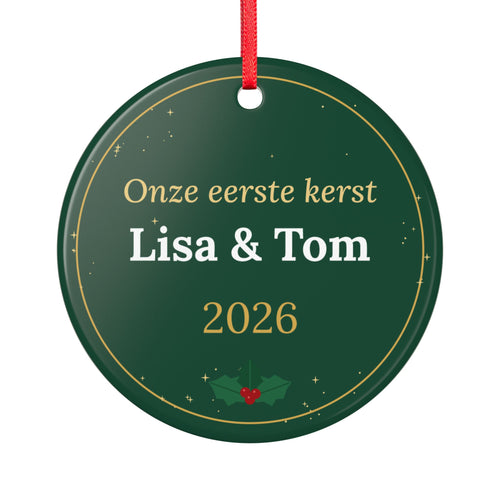 Onze eerste kerst – kersthanger met namen (groen)