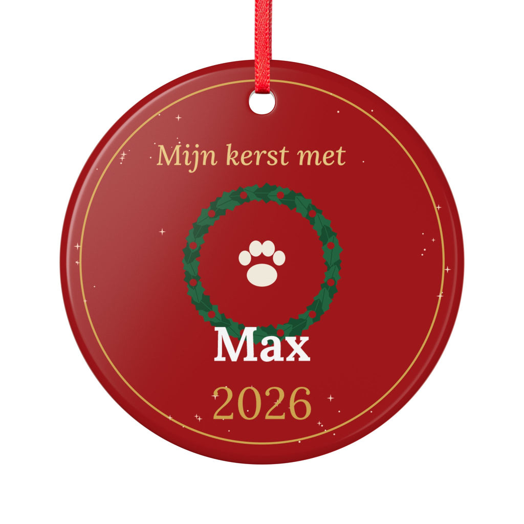Mijn kerst met – kersthanger met naam van je huisdier (rood)